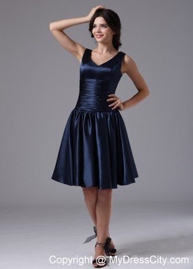 V-neck Ruching Knee-length Zipper-up Back Bridesmaid Dress