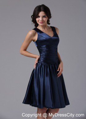 V-neck Ruching Knee-length Zipper-up Back Bridesmaid Dress