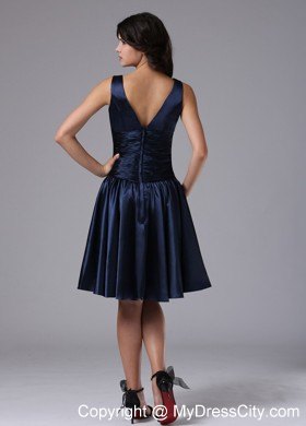 V-neck Ruching Knee-length Zipper-up Back Bridesmaid Dress