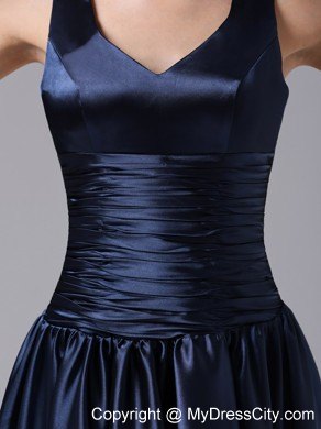 V-neck Ruching Knee-length Zipper-up Back Bridesmaid Dress