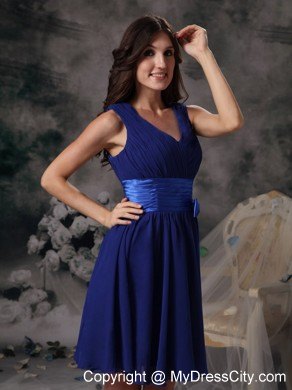 Ruching V-neck Short Bridesmaid Dress with Sash and Bowknot