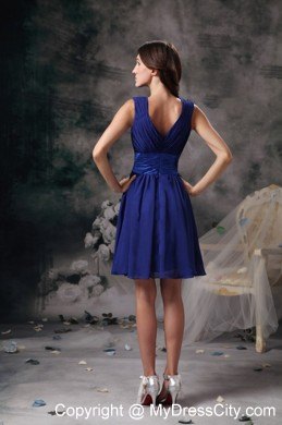 Ruching V-neck Short Bridesmaid Dress with Sash and Bowknot