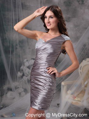 Mini-length One Shoulder Beading and Ruching Bridesmaid Dress