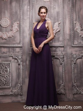 Empire Halter Top Full length Chiffon Ruching Dresses For Bridesmaid