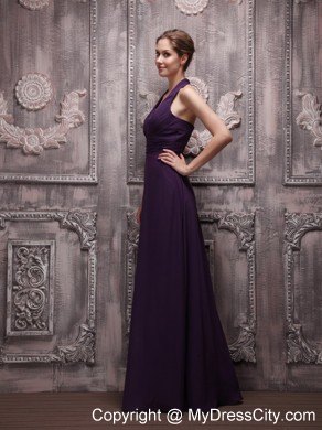 Empire Halter Top Full length Chiffon Ruching Dresses For Bridesmaid