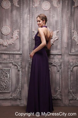 Empire Halter Top Full length Chiffon Ruching Dresses For Bridesmaid