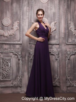 Empire Halter Top Full length Chiffon Ruching Dresses For Bridesmaid