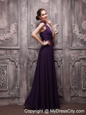 Empire Halter Top Full length Chiffon Ruching Dresses For Bridesmaid