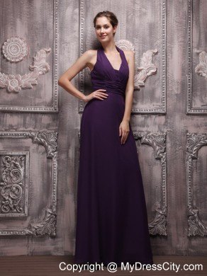 Empire Halter Top Full length Chiffon Ruching Dresses For Bridesmaid