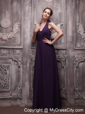 Empire Halter Top Full length Chiffon Ruching Dresses For Bridesmaid