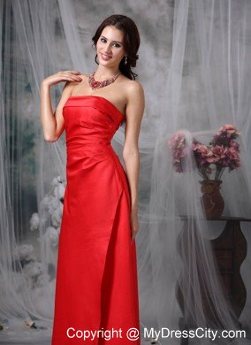 Red Column Strapless Maid of Honor Dress with Lace-up Back