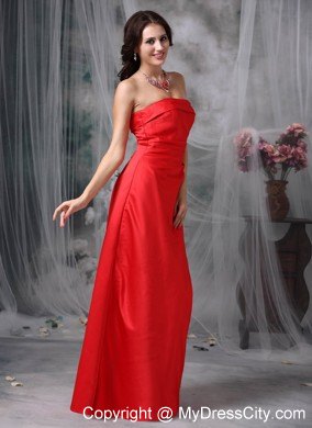 Red Column Strapless Maid of Honor Dress with Lace-up Back