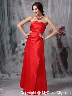 Red Column Strapless Maid of Honor Dress with Lace-up Back