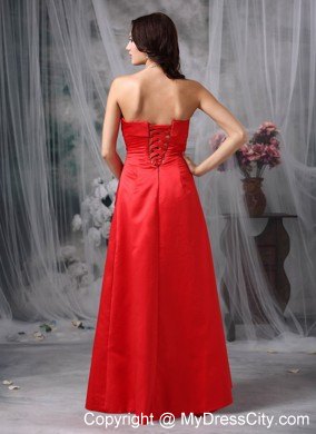 Red Column Strapless Maid of Honor Dress with Lace-up Back