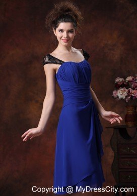 Ruched Straps Chiffon Tea-length Bridesmaids Dresses in Blue