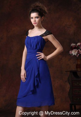 Ruched Straps Chiffon Tea-length Bridesmaids Dresses in Blue