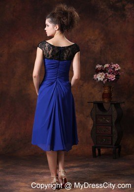 Ruched Straps Chiffon Tea-length Bridesmaids Dresses in Blue