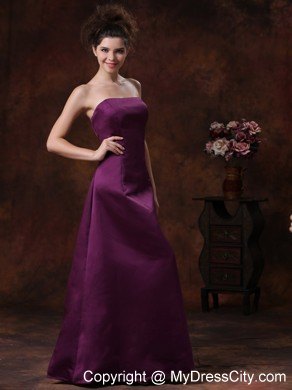 Purple Sheath Strapless Bridesmaids Dresses with Ruffles Back