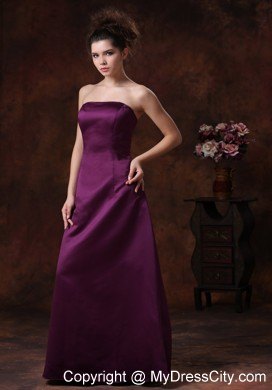 Purple Sheath Strapless Bridesmaids Dresses with Ruffles Back