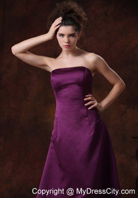 Purple Sheath Strapless Bridesmaids Dresses with Ruffles Back