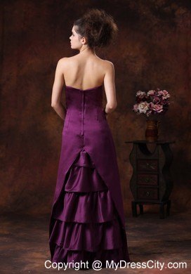 Purple Sheath Strapless Bridesmaids Dresses with Ruffles Back