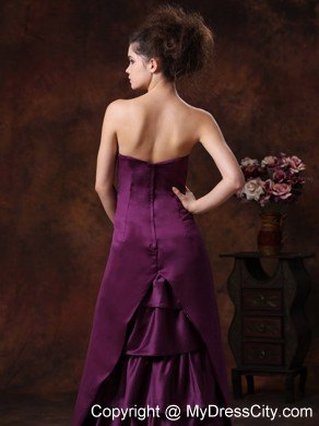 Purple Sheath Strapless Bridesmaids Dresses with Ruffles Back