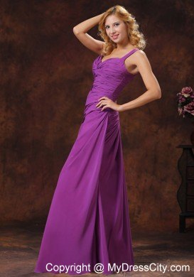 Long Straps Ruched Bodice Purple Maternity Bridesmaid Dress On Sale