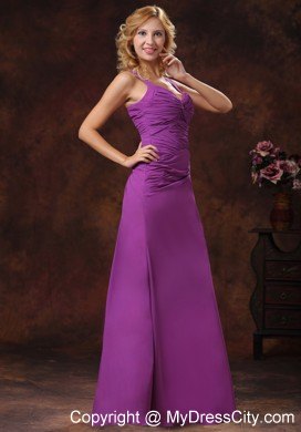 Long Straps Ruched Bodice Purple Maternity Bridesmaid Dress On Sale