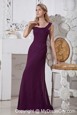 Ruching One Shoulder Brush Train Chiffon Dresses For Bridesmaid