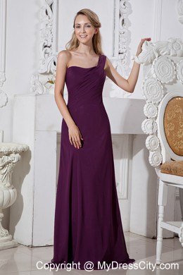 Ruching One Shoulder Brush Train Chiffon Dresses For Bridesmaid