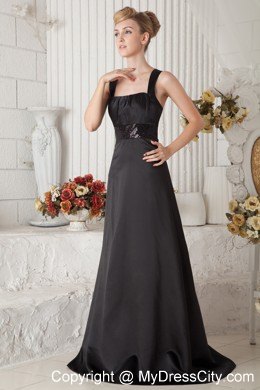 Black Straps Brush Train Bridesmaids Dresses with Sequins Ribbons