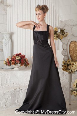 Black Straps Brush Train Bridesmaids Dresses with Sequins Ribbons