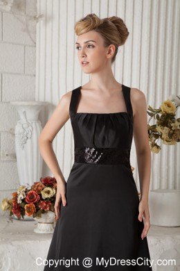 Black Straps Brush Train Bridesmaids Dresses with Sequins Ribbons