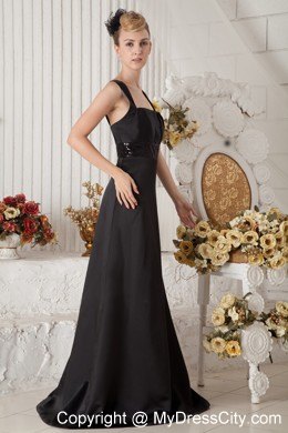 Black Straps Brush Train Bridesmaids Dresses with Sequins Ribbons