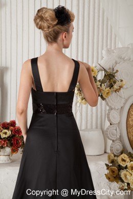 Black Straps Brush Train Bridesmaids Dresses with Sequins Ribbons