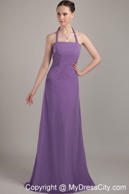 Halter Top Ruched Bridesmaid Dress with Brush Train