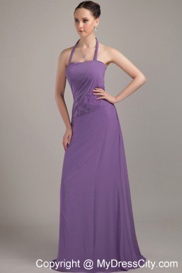 Halter Top Ruched Bridesmaid Dress with Brush Train