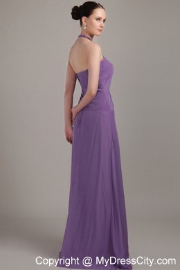 Halter Top Ruched Bridesmaid Dress with Brush Train