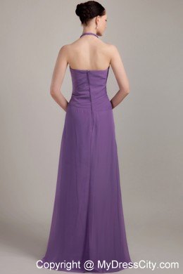 Halter Top Ruched Bridesmaid Dress with Brush Train