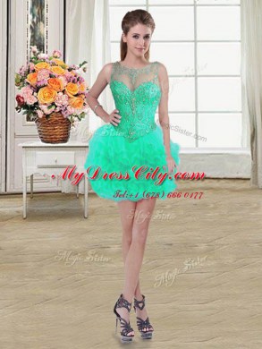 Noble Four Piece Turquoise Lace Up Scoop Beading and Ruffles Quinceanera Gown Tulle Sleeveless