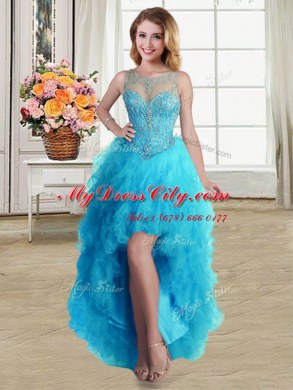 Adorable Four Piece Baby Blue Scoop Lace Up Beading and Ruffles 15 Quinceanera Dress Sleeveless