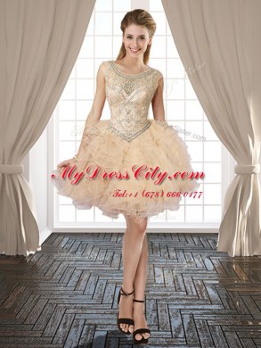 Custom Made Three Piece Champagne Scoop Neckline Beading and Ruffles Quinceanera Dress Sleeveless Lace Up