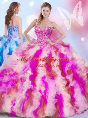 Superior Multi-color Ball Gown Prom Dress Organza Sleeveless Beading and Ruffles