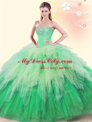 Sophisticated Sleeveless Beading and Ruffles Lace Up Vestidos de Quinceanera