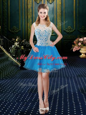 Superior Four Piece Baby Blue Tulle Zipper Quinceanera Gown Sleeveless Floor Length Brush Train Lace