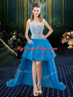 Superior Four Piece Baby Blue Tulle Zipper Quinceanera Gown Sleeveless Floor Length Brush Train Lace