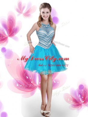 Smart Four Piece Aqua Blue Zipper High-neck Ruffles and Pick Ups Quinceanera Dresses Organza Sleeveless Court Train