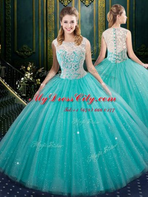 Shining Four Piece Sleeveless Zipper Floor Length Lace Quinceanera Dresses