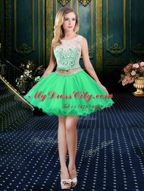 New Arrival Three Piece Lace Up Scoop Lace and Sequins Sweet 16 Quinceanera Dress Tulle and Sequined Sleeveless