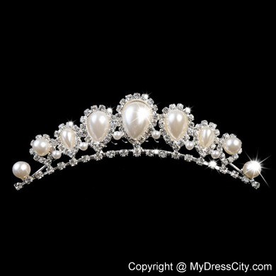 Popular Tiara With Rhinestone and Big Imitation Pearl Decorate